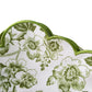 4 pcs/pk French Toile 20"x20" Scalloped Edge Napkins Olive Green edge close up