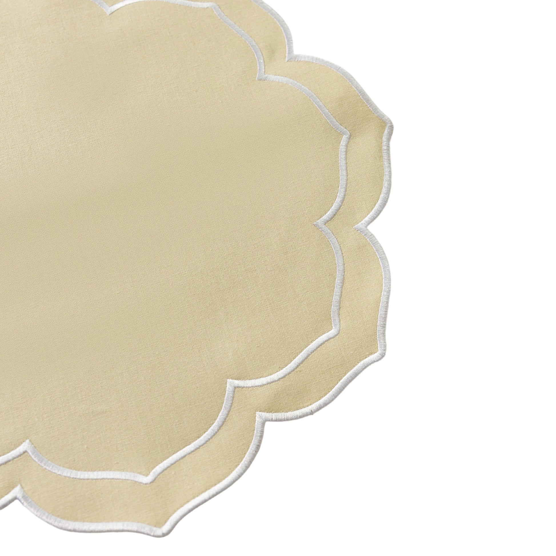 4pc/set Petal Elegance Placemats Champagne/White Trim edge details close up