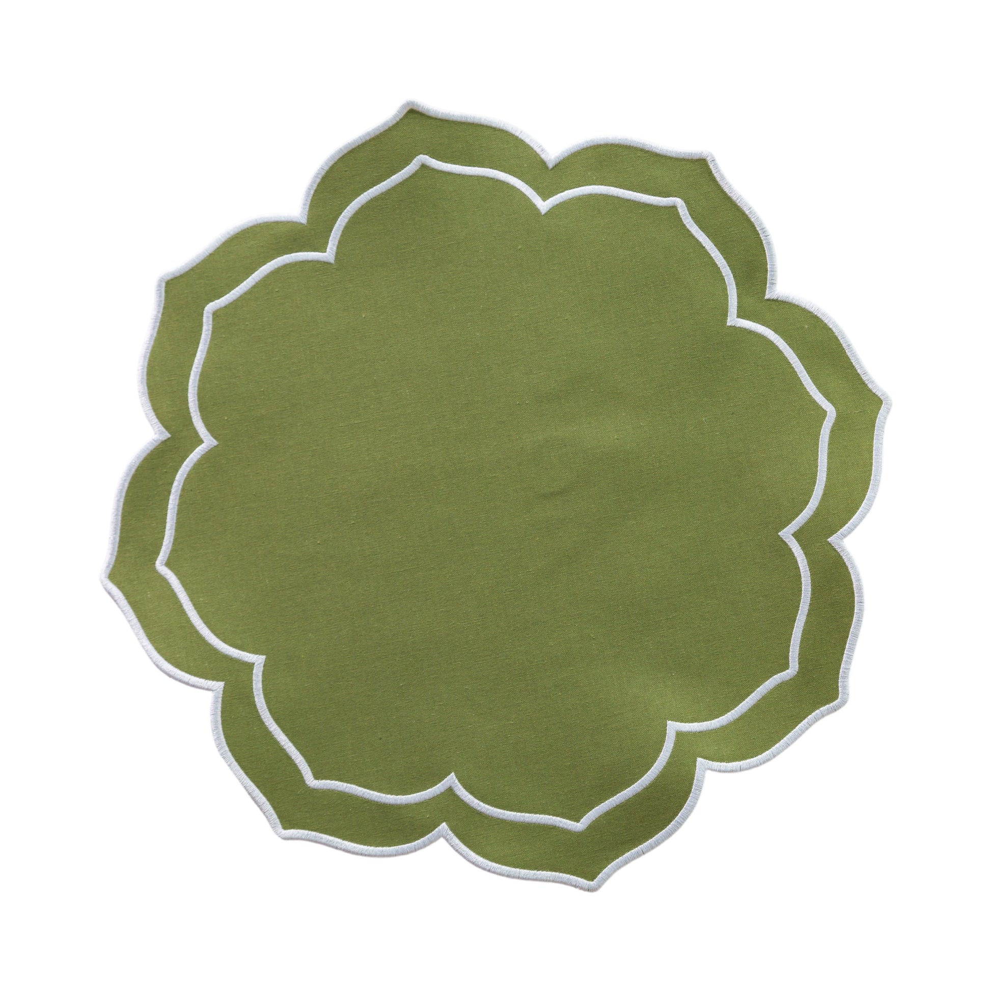 4pc/set Petal Elegance Placemats - Olive Green/White Trim