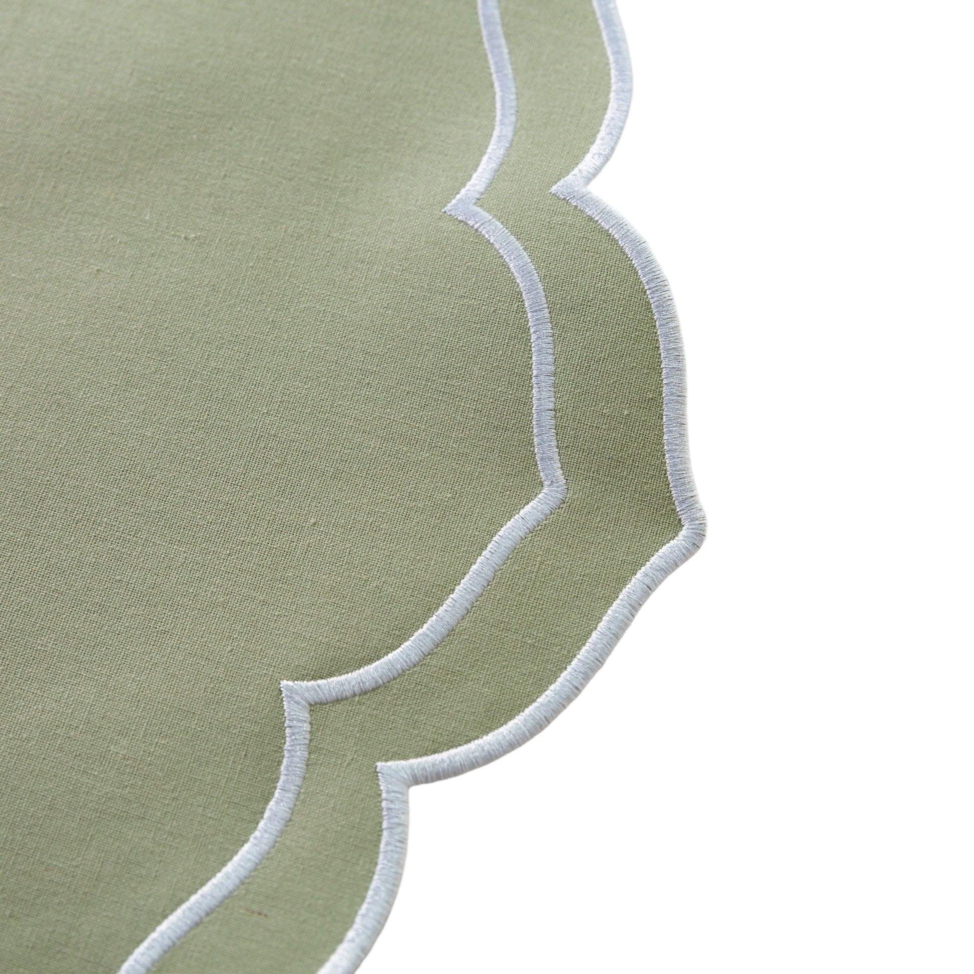 Petal Elegance Placemats - Sage Green/White Trim edge close up