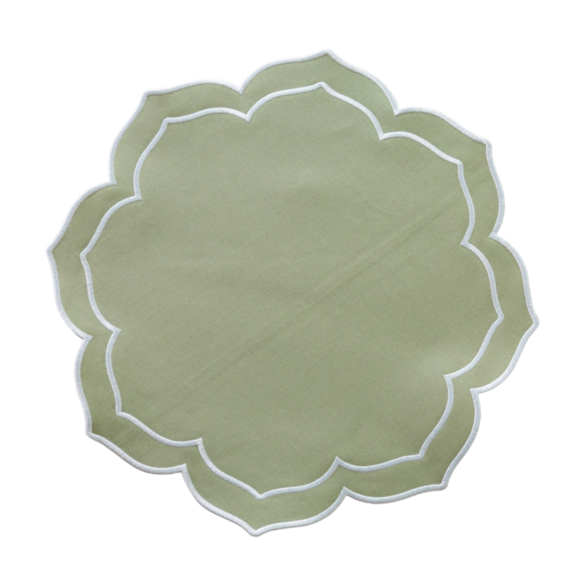 Petal Elegance Placemats - Sage Green/White Trim 