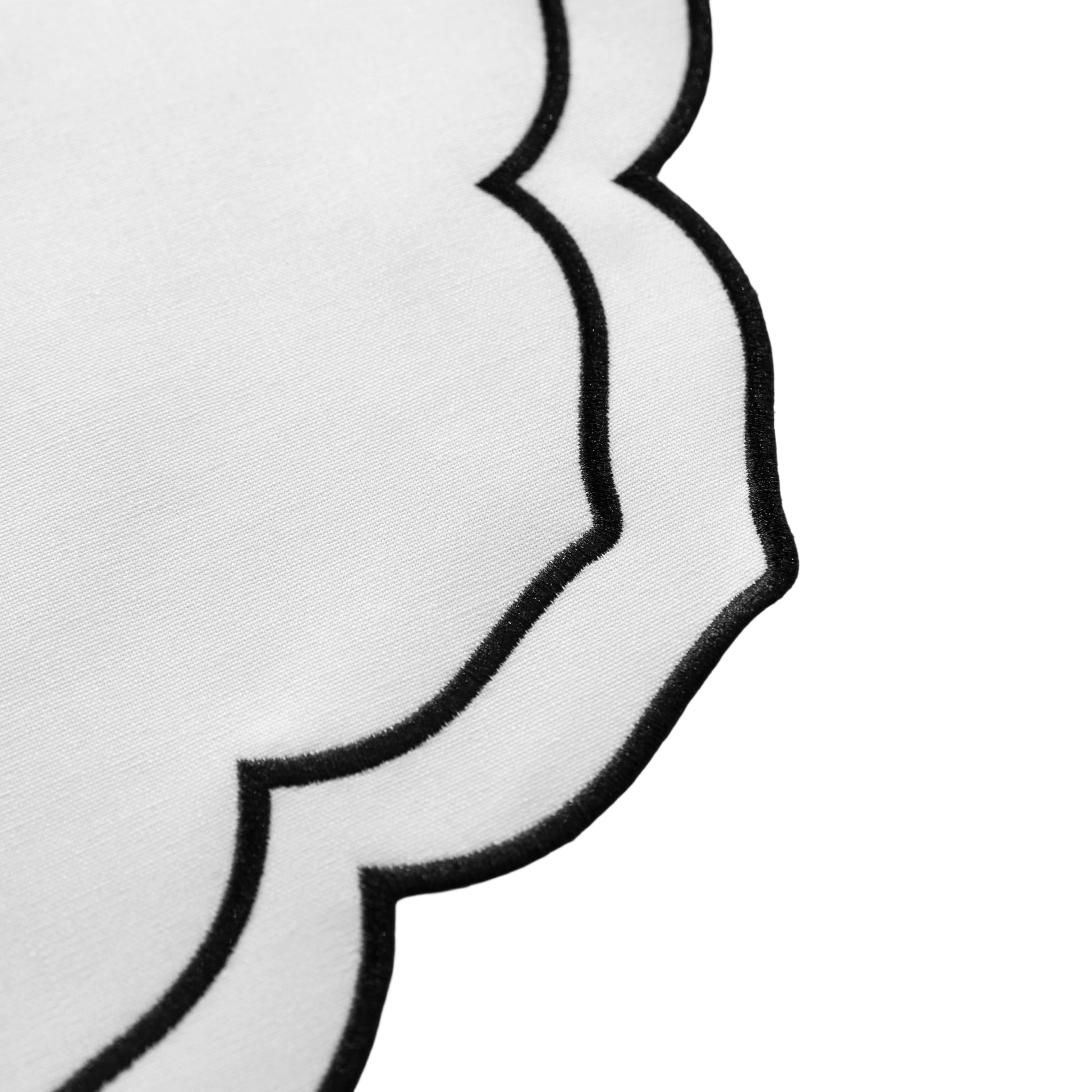Petal Elegance Placemats - White/Black Trim edge detail close up