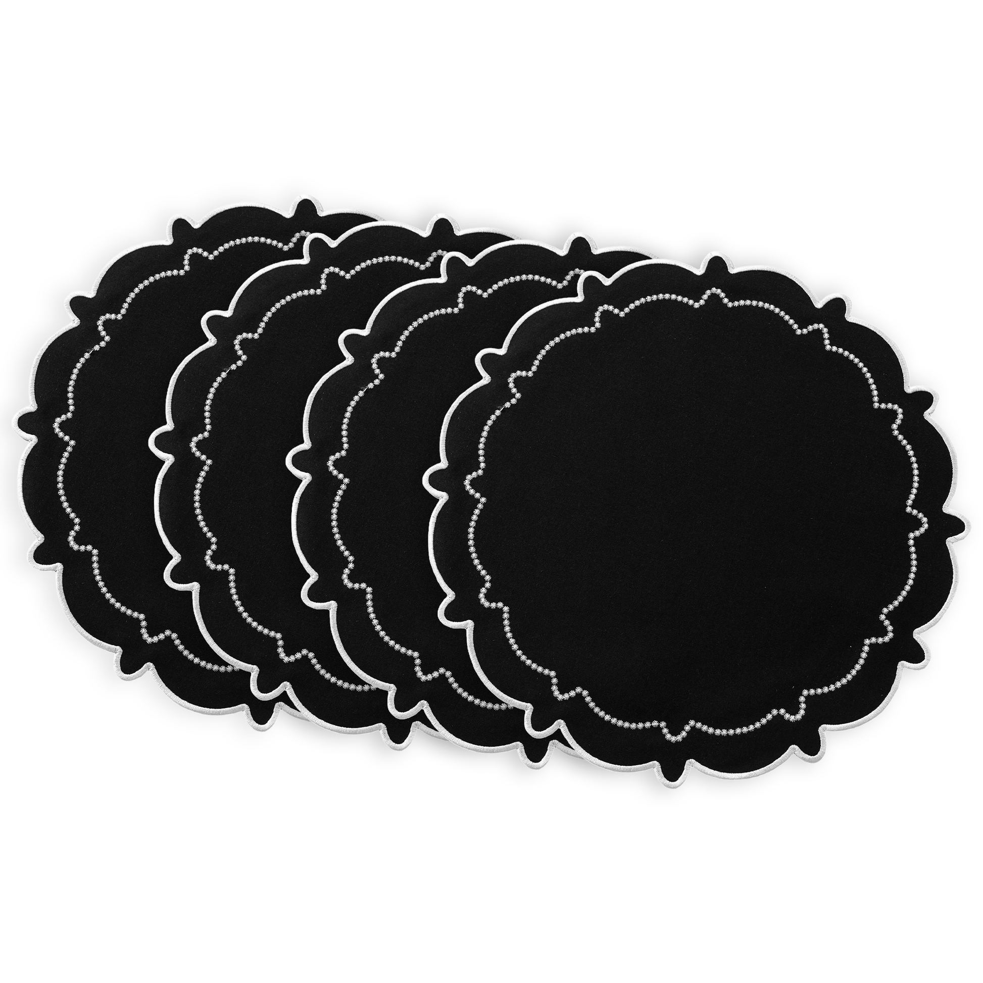 4pc/set Signature Scallop Placemats Black/White Trim bundle