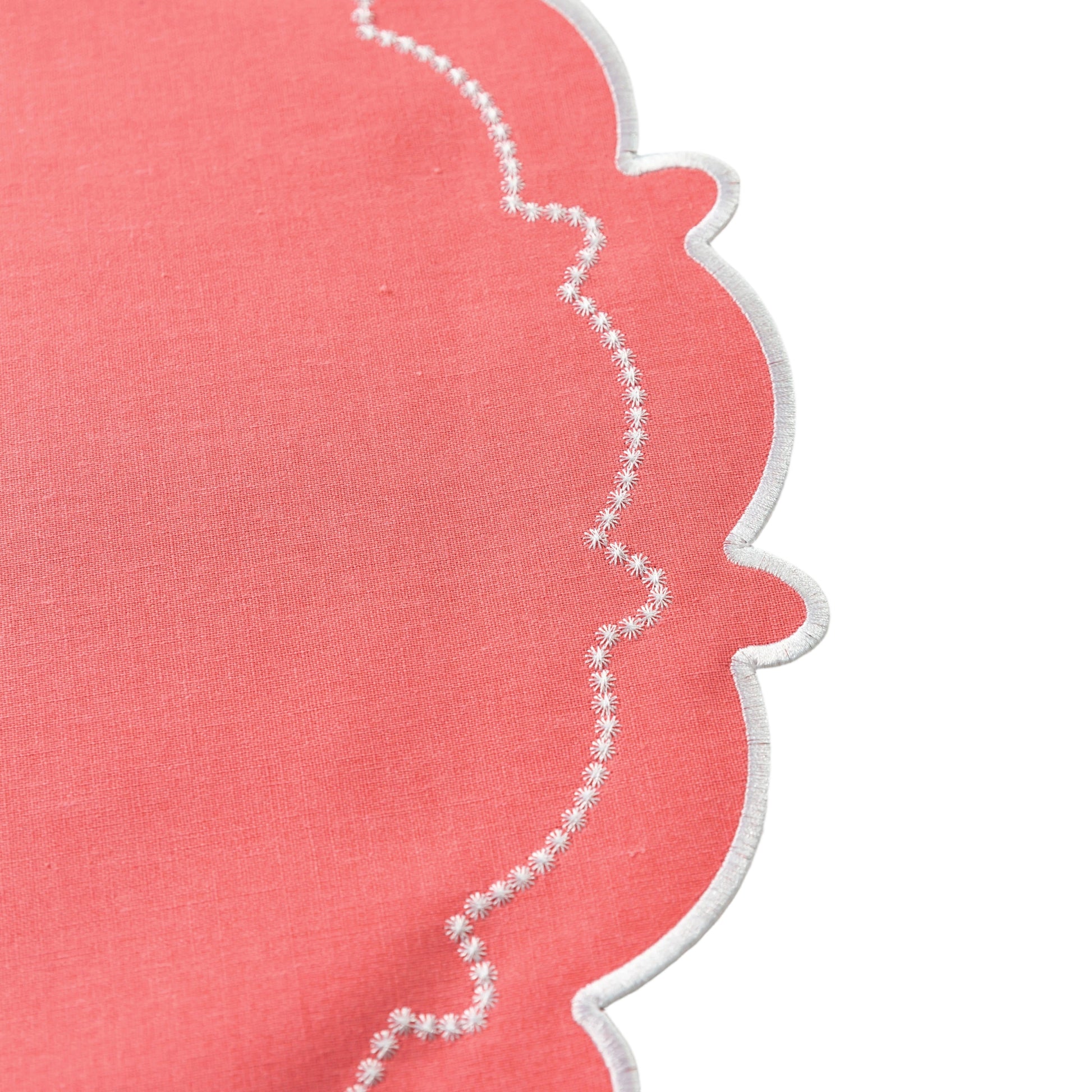 4pc/set Signature Scallop Placemats Coral/White close up of edge details