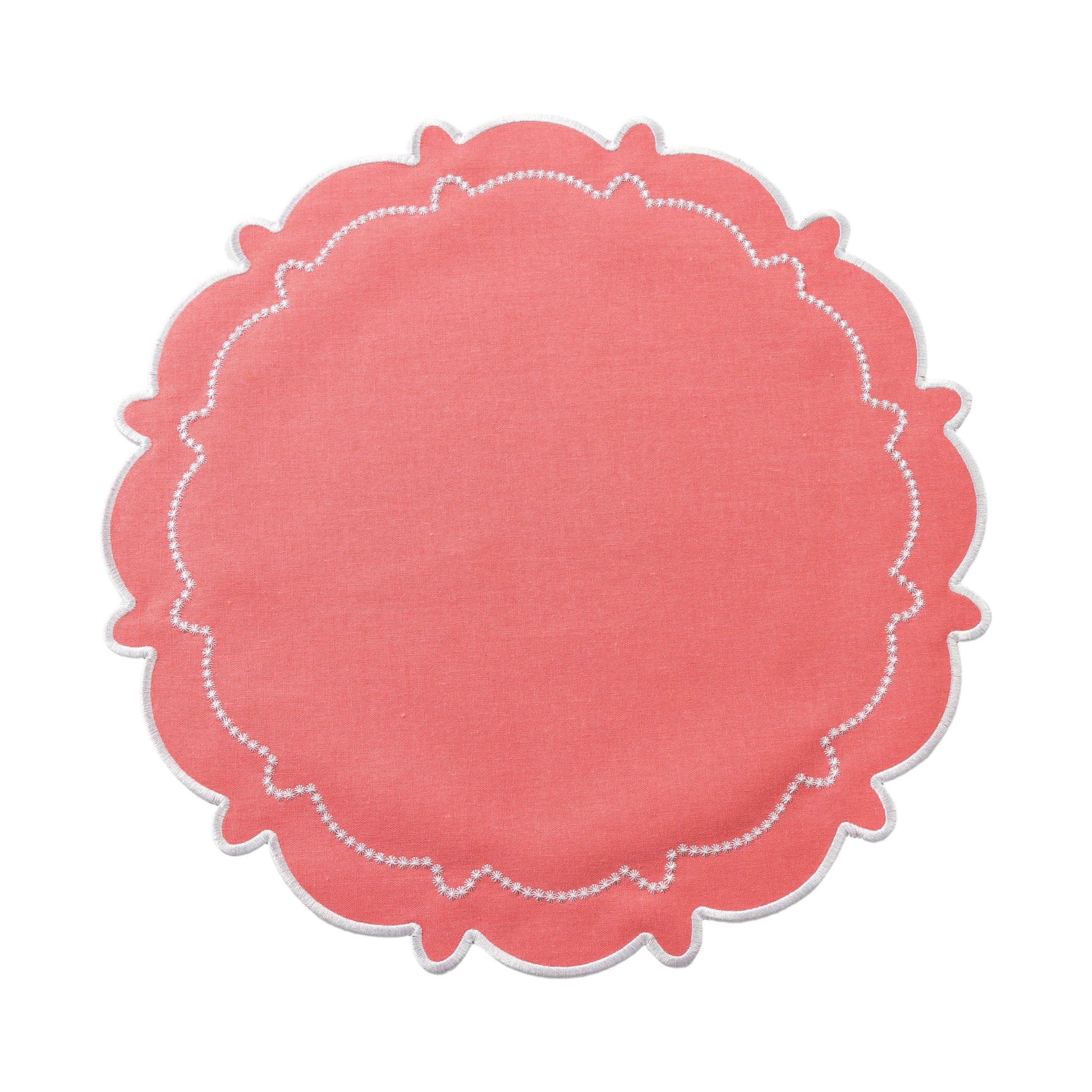 4pc/set Signature Scallop Placemats Coral/White Trim full view