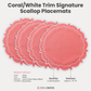 4pc/set Signature Scallop Placemats Coral/White Trim infographic showing product details
