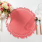 4pc/set Signature Scallop Placemats Coral/White with silverware, wine goblet and florals