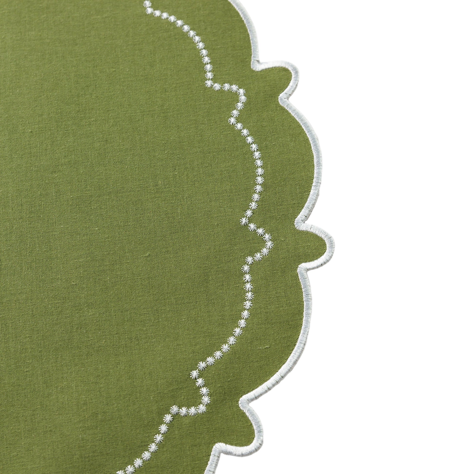 4pc/set Signature Scallop Placemats Olive Green/White edge details close up