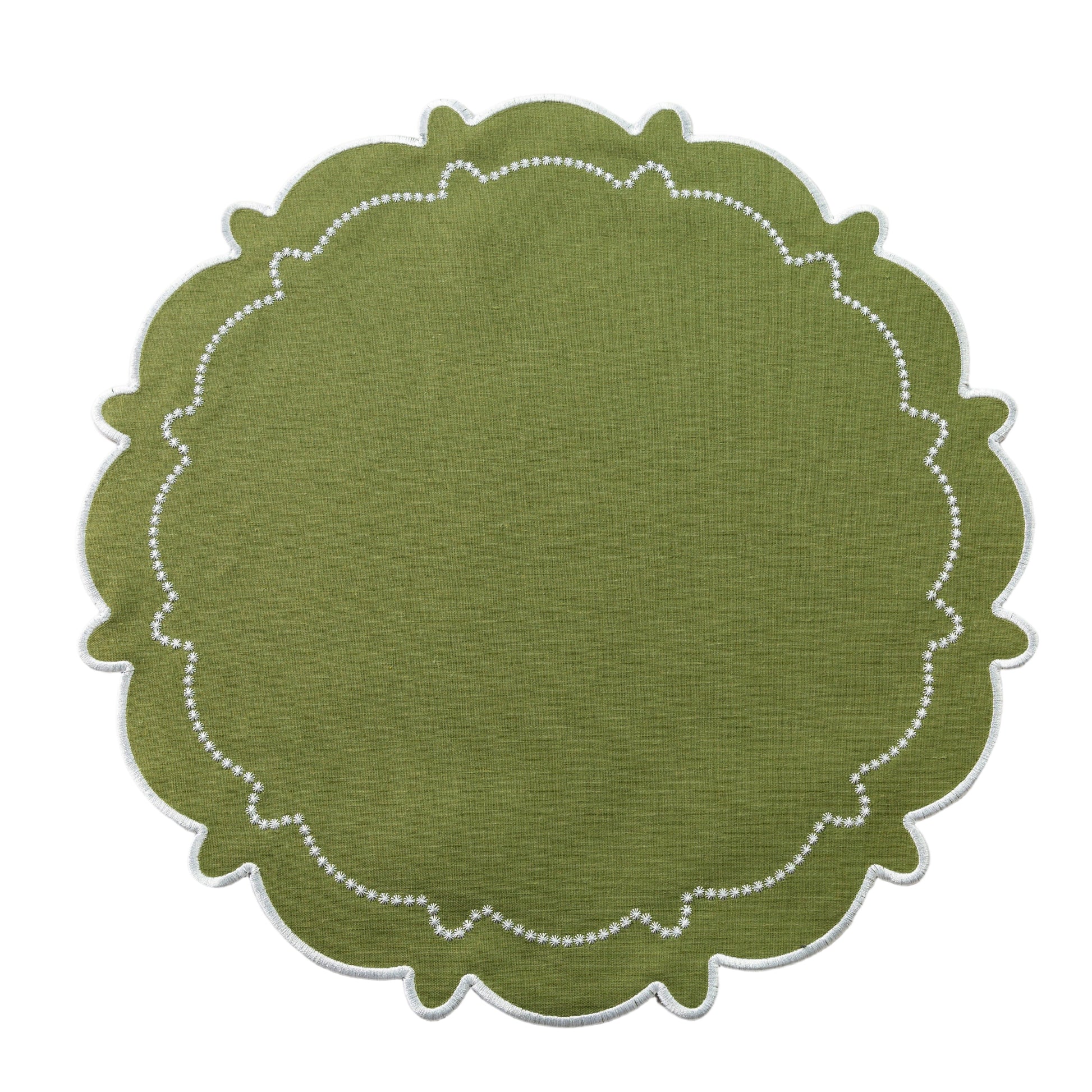 4pc/set Signature Scallop Placemats Olive Green/White Trim full view