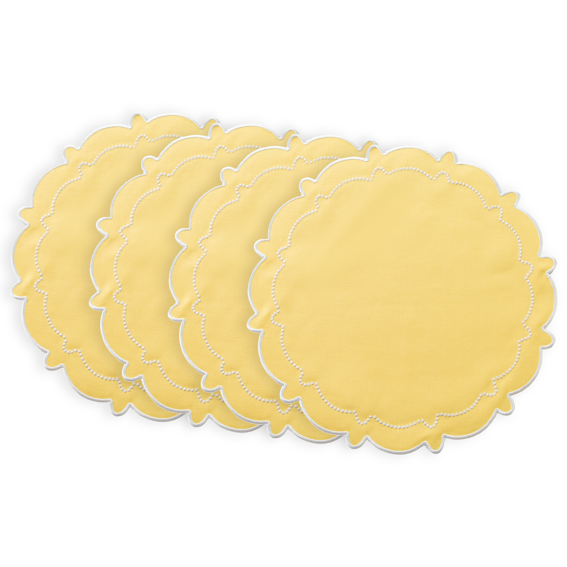 4pc/set Signature Scallop Placemats Pastel Yellow/White Trim bundle