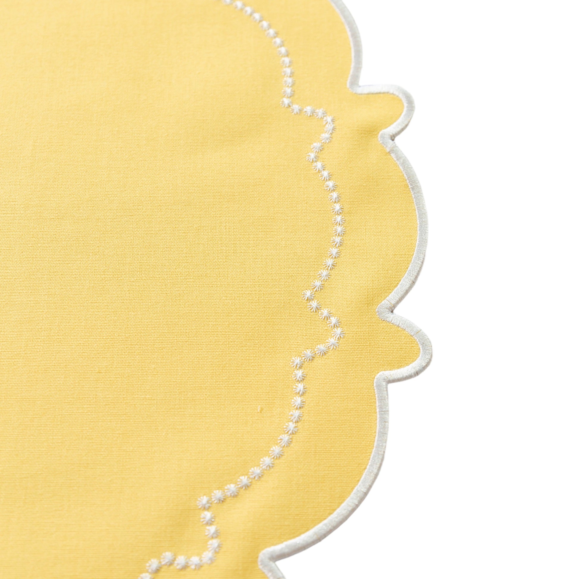 4pc/set Signature Scallop Placemats Pastel Yellow/White edge details close up