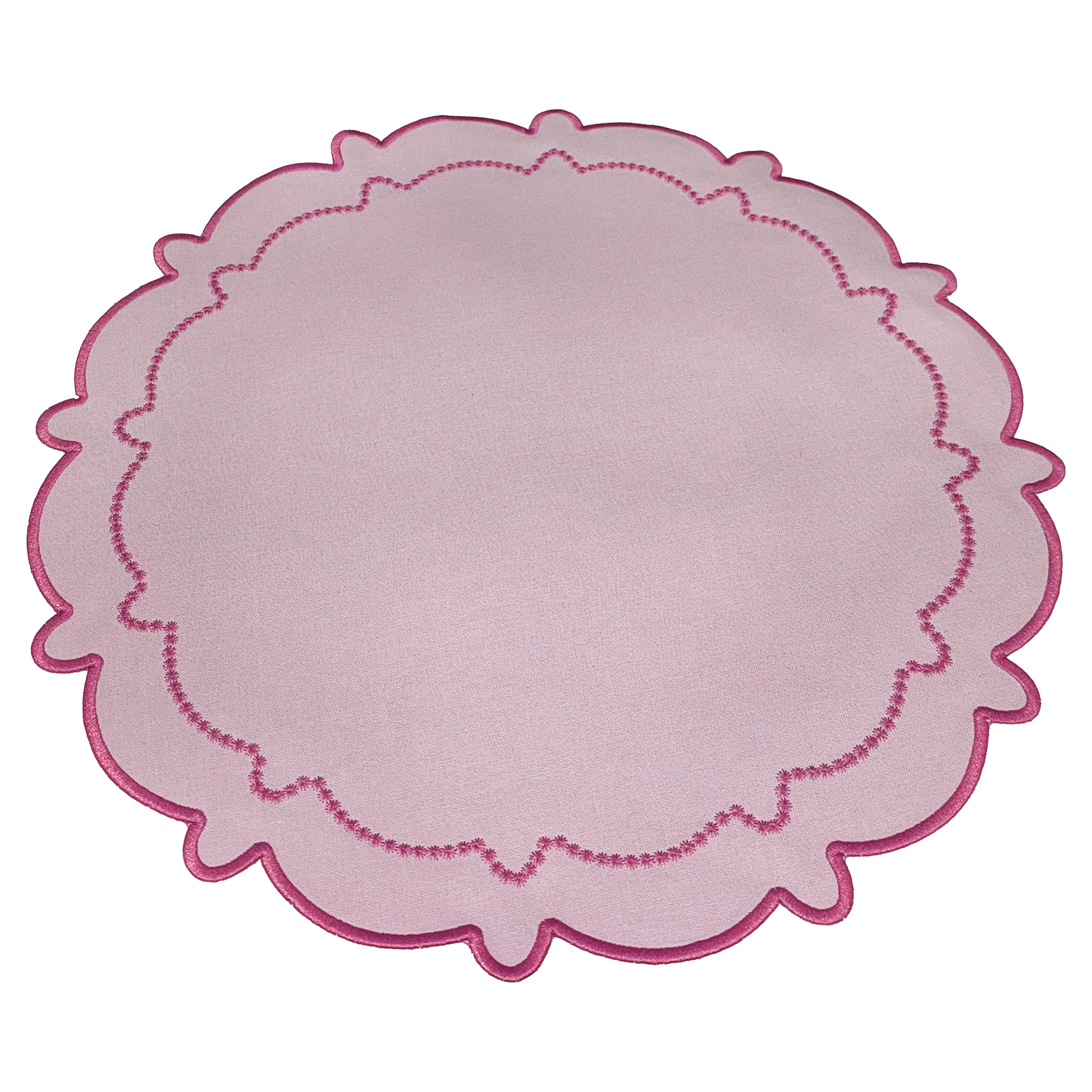 4pc/set Signature Scallop Placemats Pink/Magenta Trim angled view