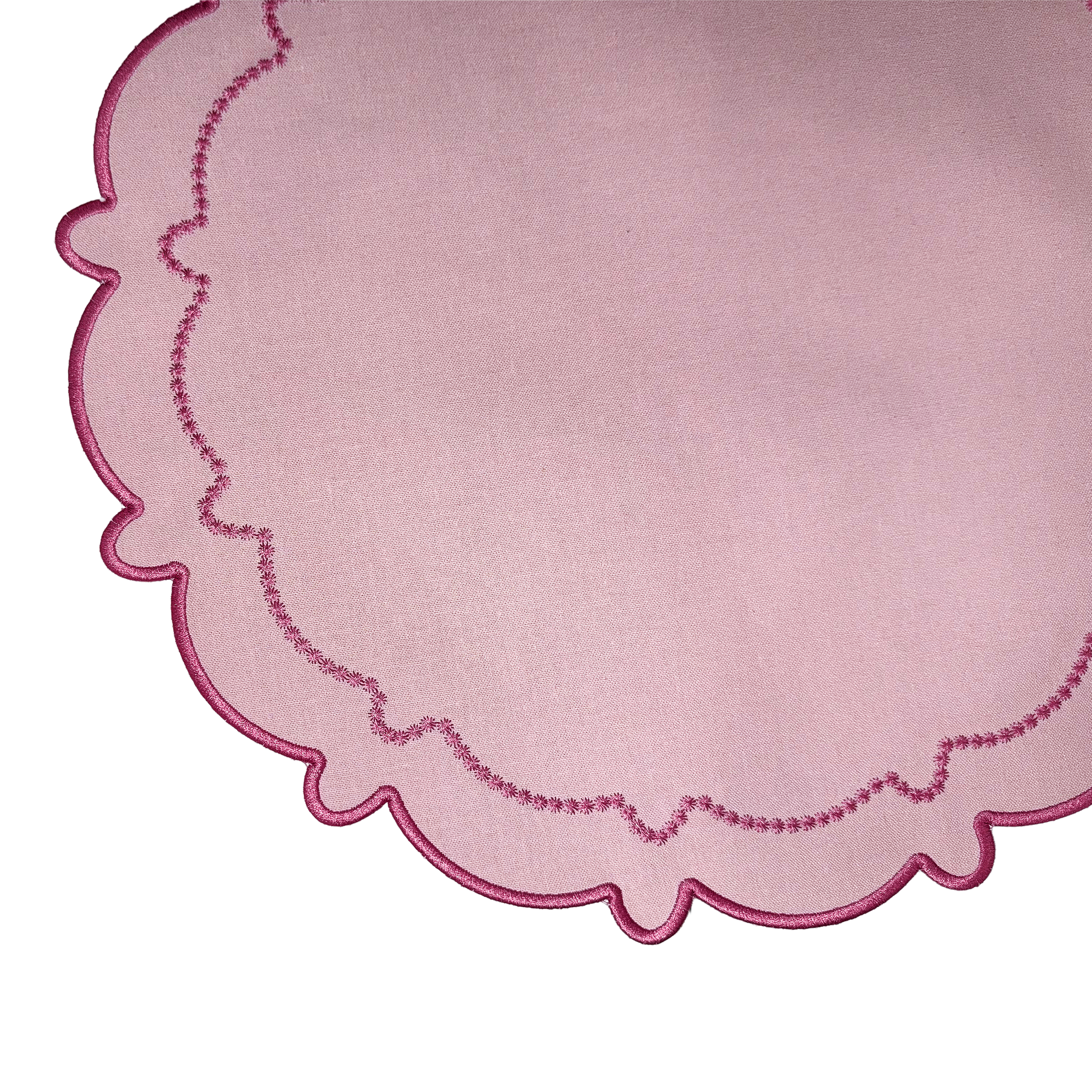 4pc/set Signature Scallop Placemats Pink/Magenta Trim close up of edge details