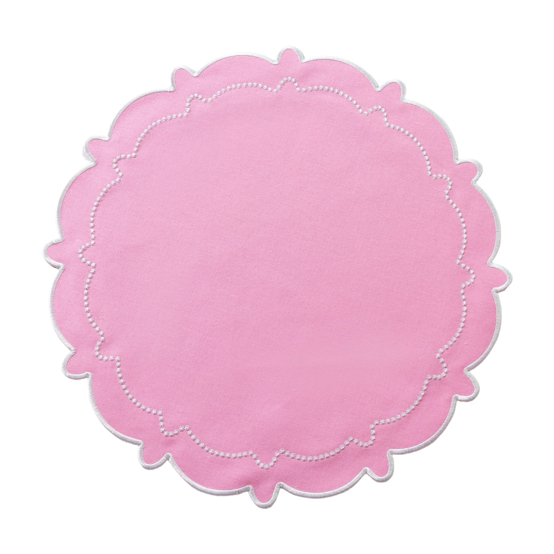 4pc/set Signature Scallop Placemats Pink/White Trim edge detail close up