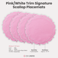 4pc/set Signature Scallop Placemats Pink/White Trim infographic showing product details