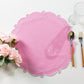 4pc/set Signature Scallop Placemats Pink/White Trim with pink roses, and silverware