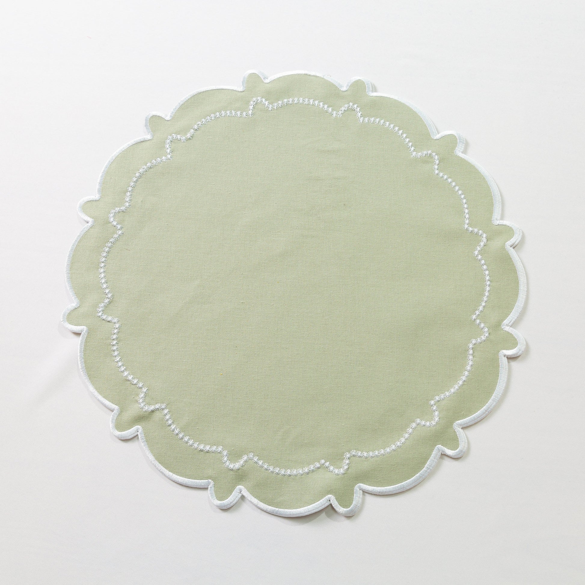 4pc/set Signature Scallop Placemats Sage Green/White Trim full view