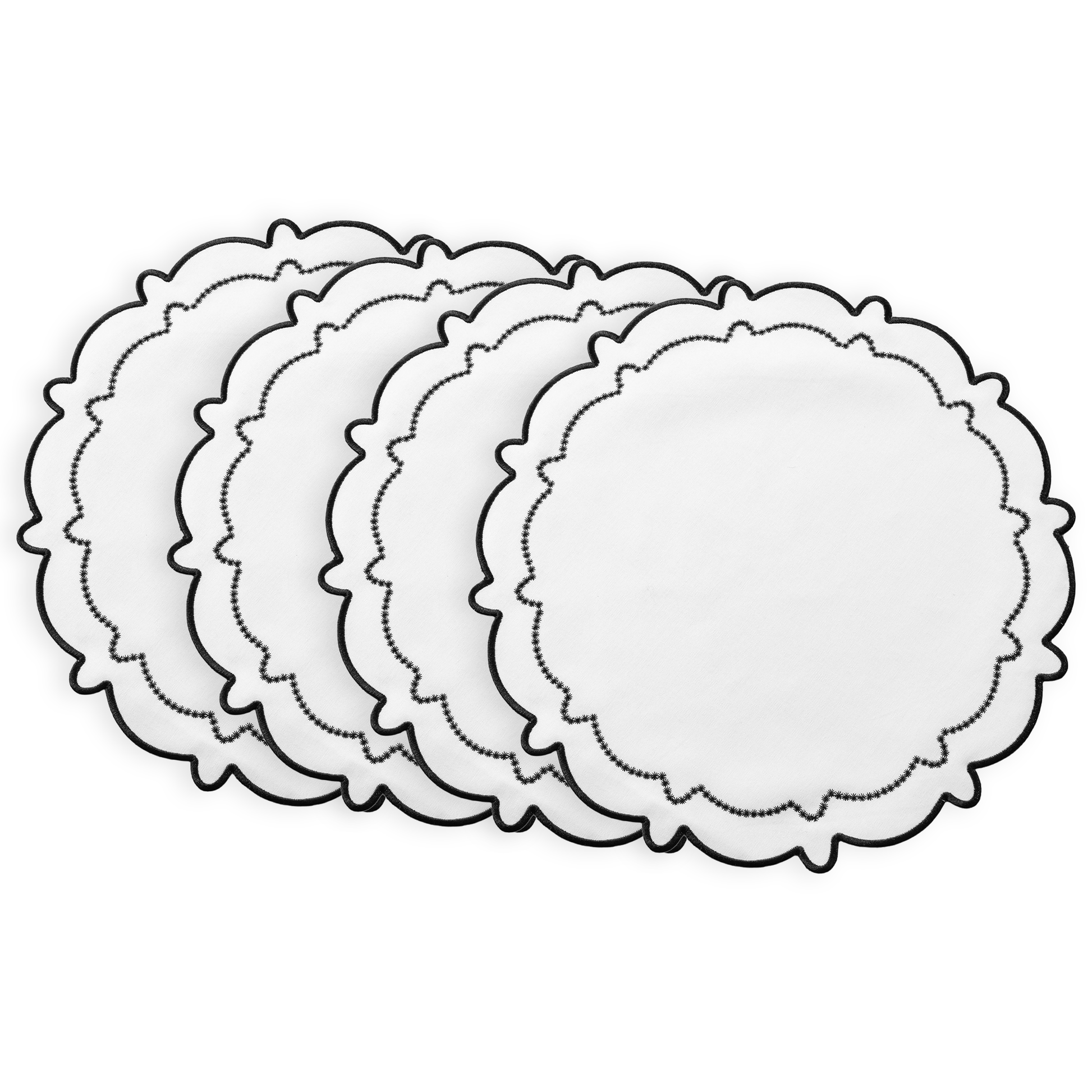 4pc/set Signature Scallop Placemats White/Black Trim bundle
