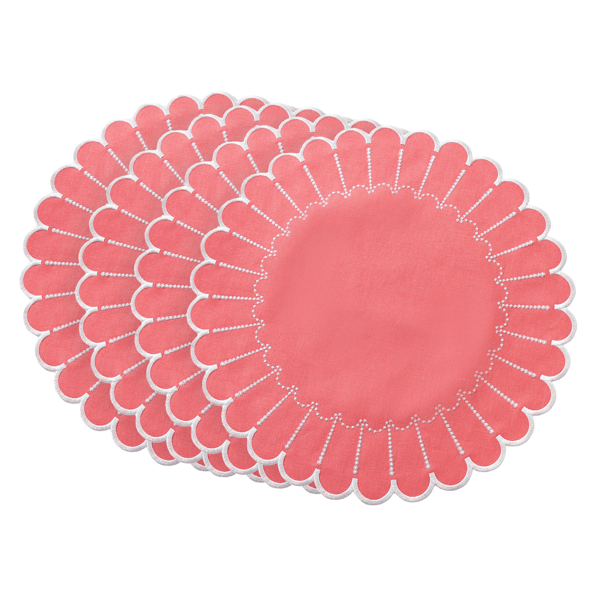 4pc/set Sunburst Edge Placemats Coral/White Trim bundle