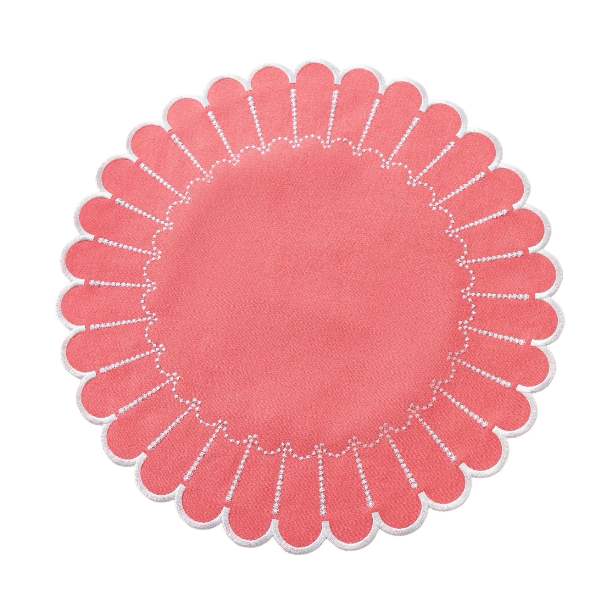 4pc/set Sunburst Edge Placemats Coral/White Trim full view