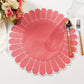 4pc/set Sunburst Edge Placemats Coral/White Trim paired with florals, silverware on a white tablecloth
