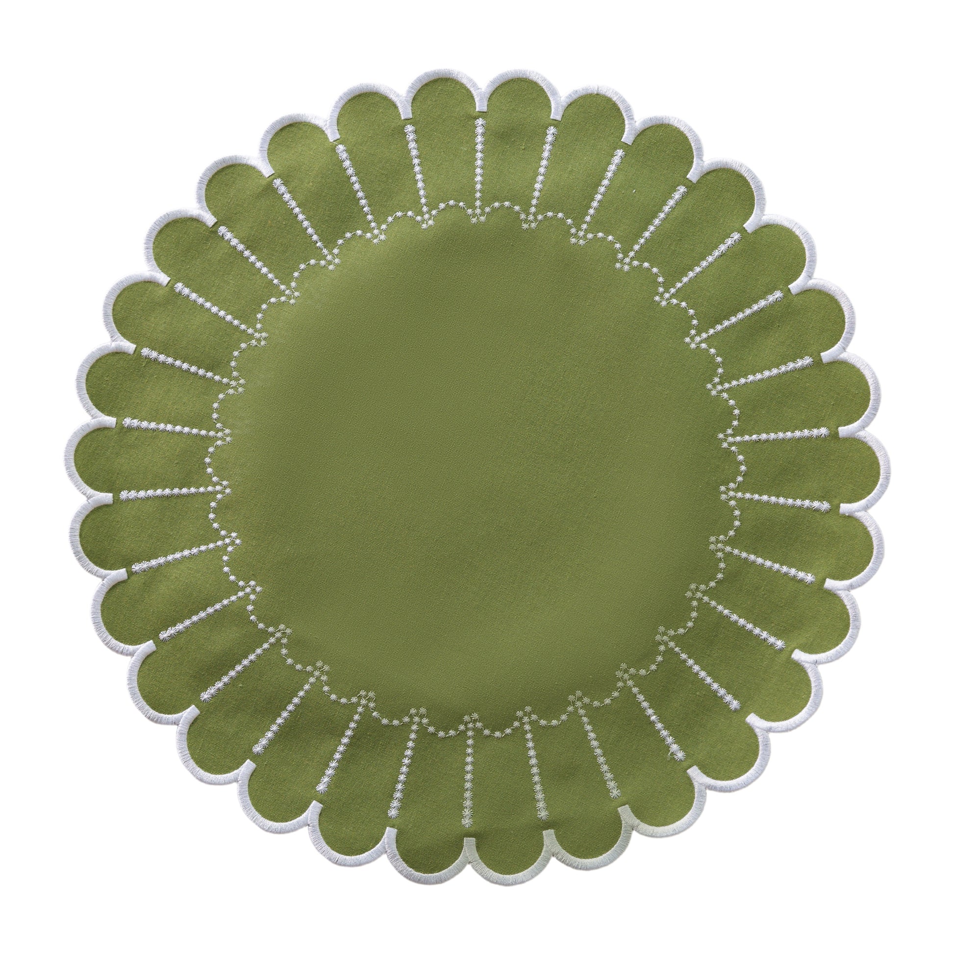 4pc/set Sunburst Edge Placemats Olive Green/White Trim full view