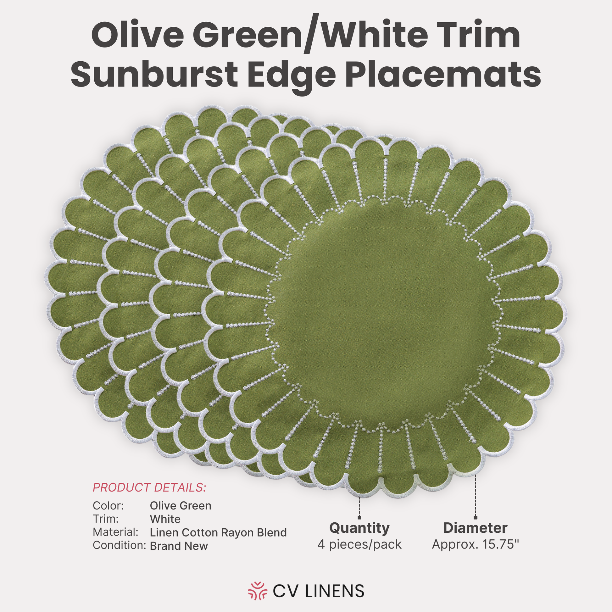 4pc/set Sunburst Edge Placemats Pink/White Trim infographic
