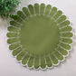 4pc/set Sunburst Edge Placemats Olive Green/White Trim paired with faux greenery on a white tablecloth