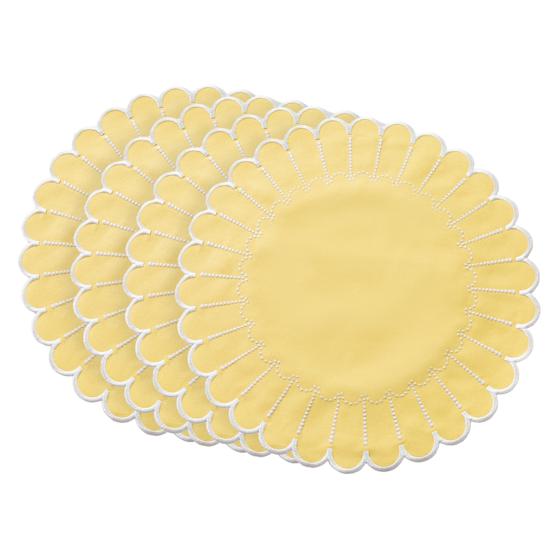 4pc/set Sunburst Edge Placemats Pastel Yellow/White Trim bundle
