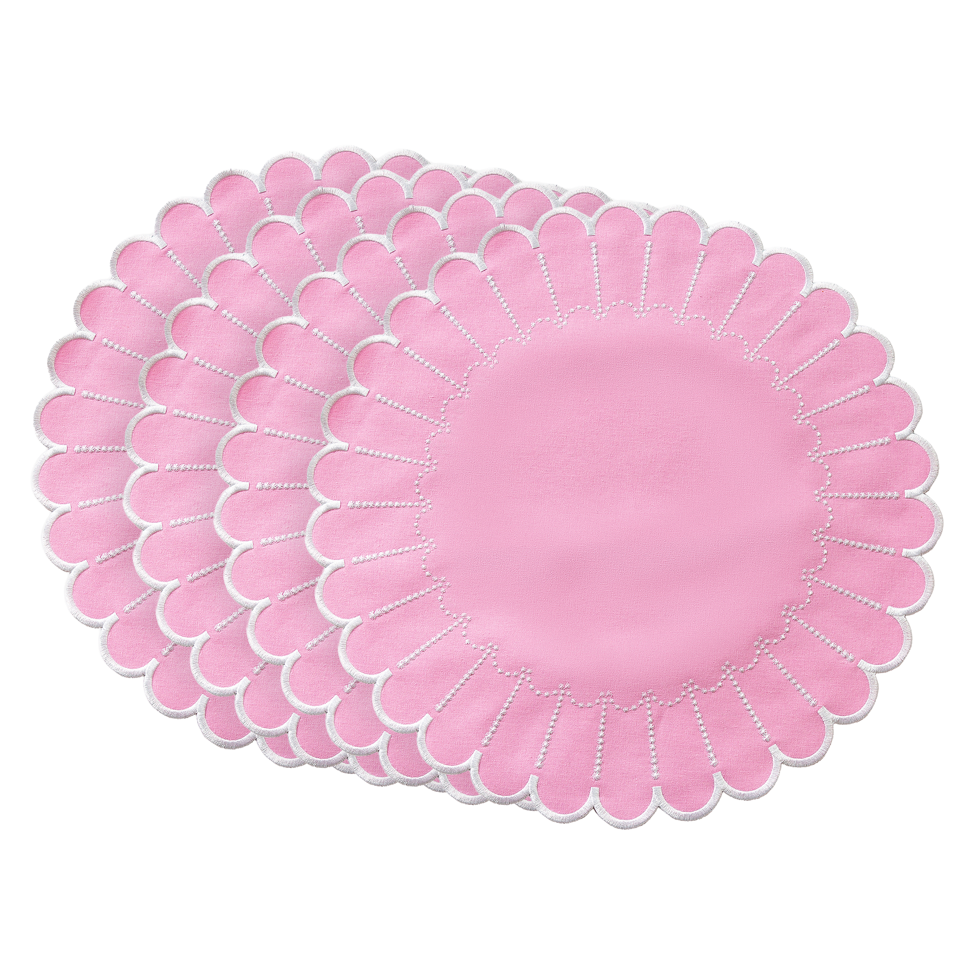 4pc/set Sunburst Edge Placemats Pink/White Trim bundle