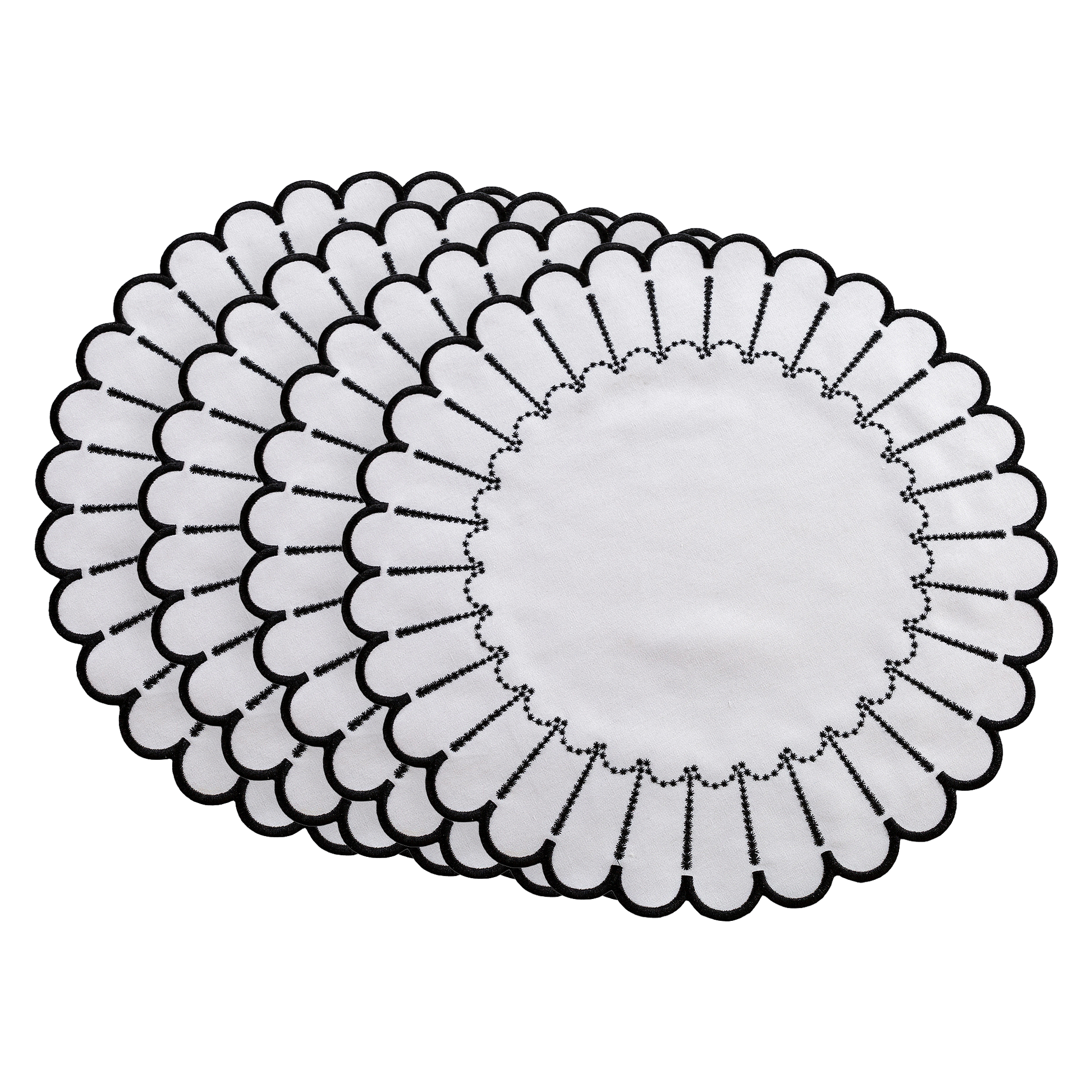 4pc/set Sunburst Edge Placemats White/Black Trim bundle