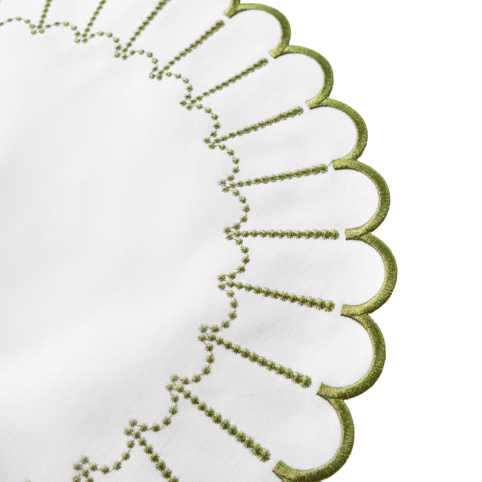 4pc/set Sunburst Edge Placemats White/Olive Green Trim edge detail close up