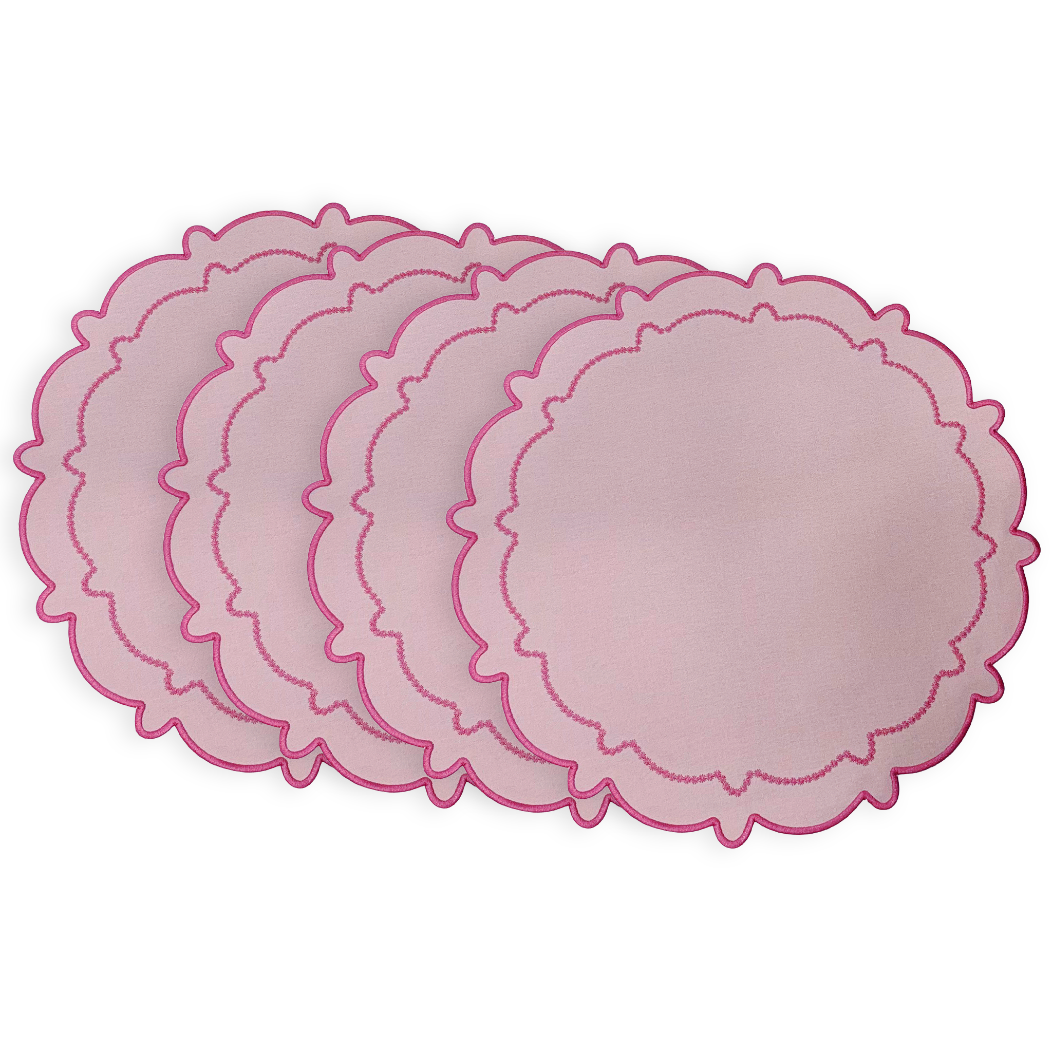 4pc/set Signature Scallop Placemats Pink/Magenta Trim bundle
