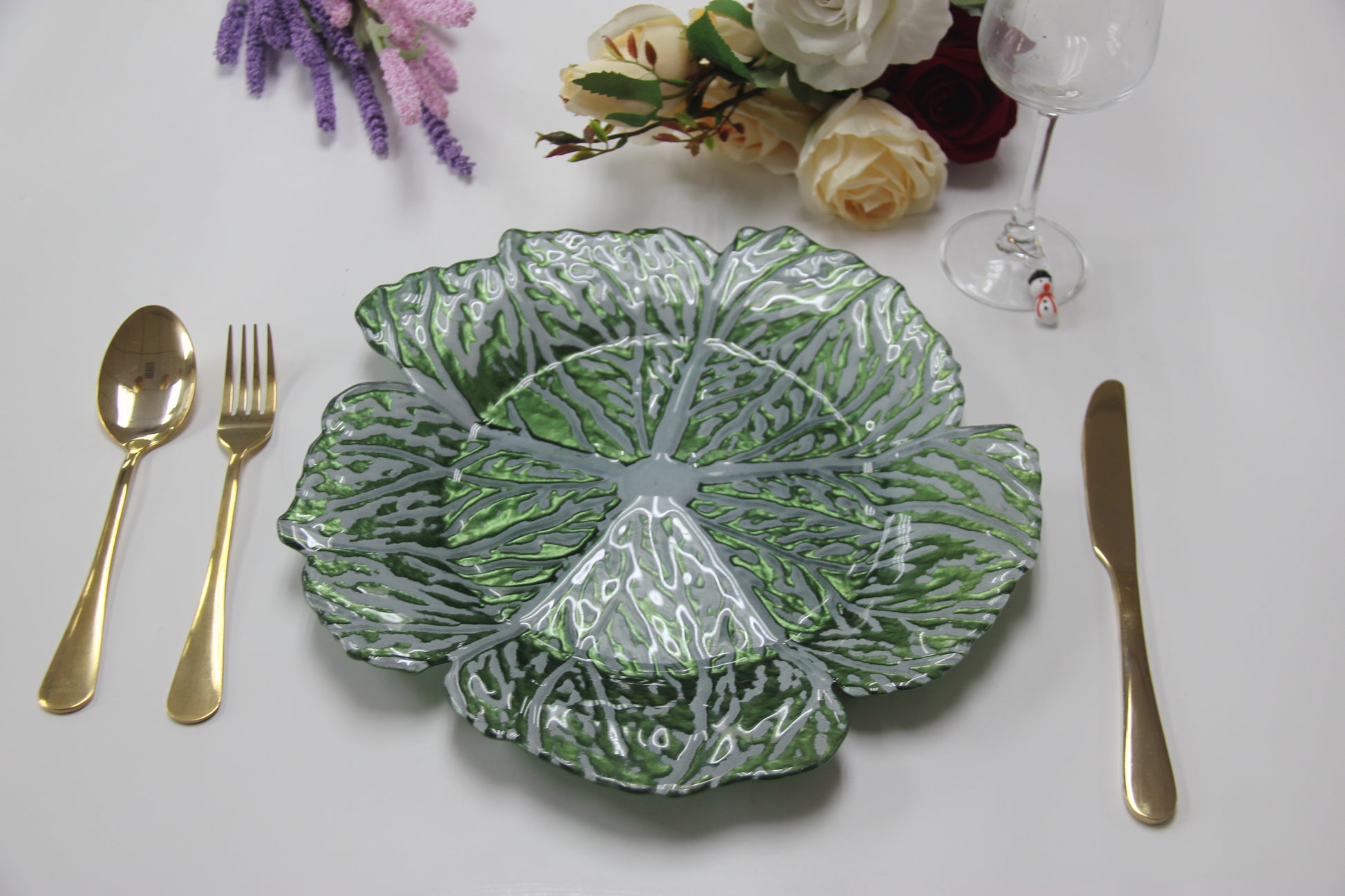 4 pc/set Green Cabbage Glass 13" Charger Plate
