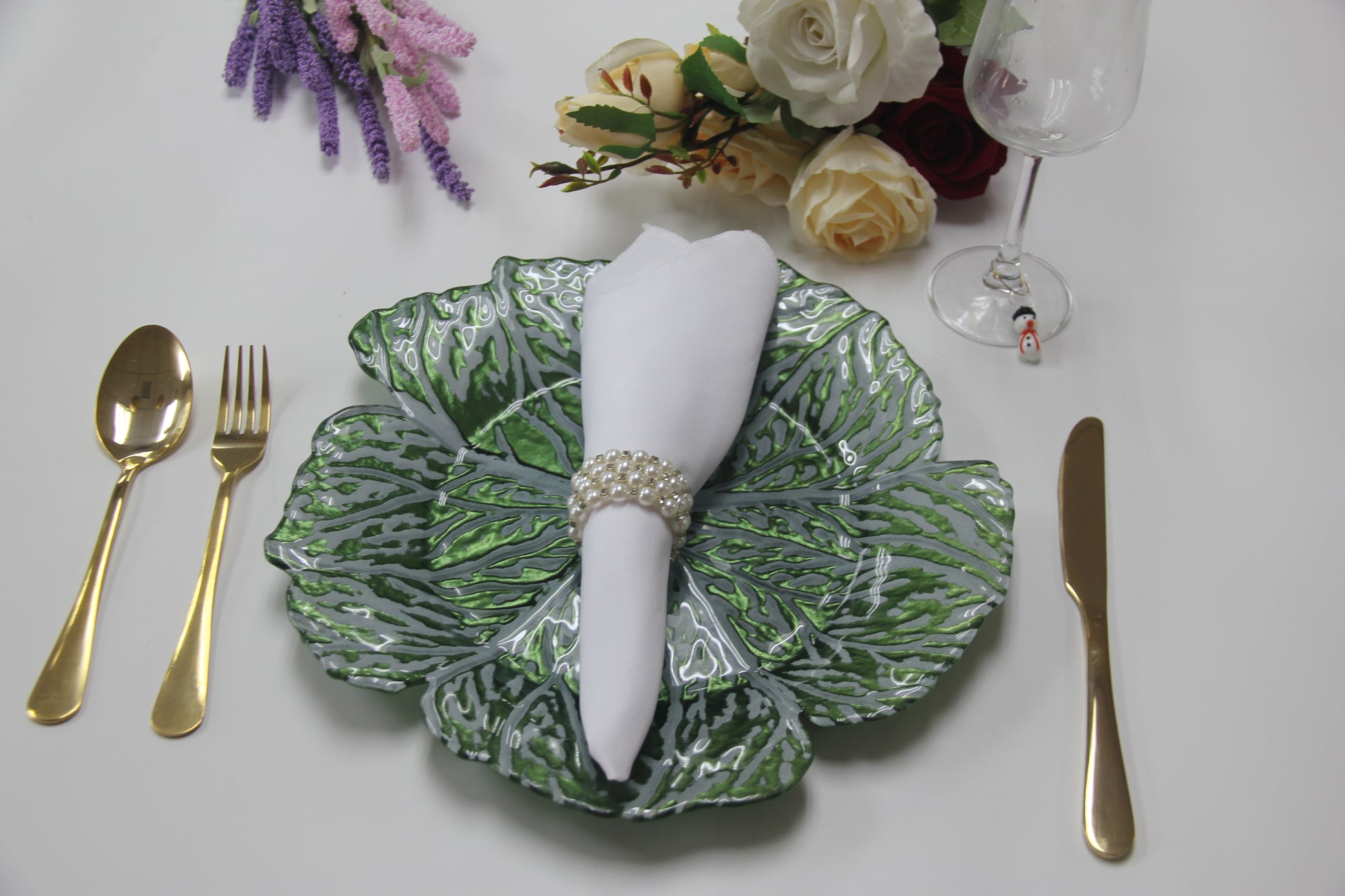 4 pc/set Green Cabbage Glass 13" Charger Plate
