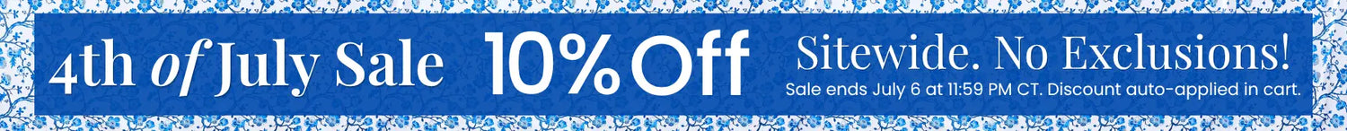 Blue billboard for a 4th of July sale with white '10% Off Sitewide' text and a blue floral border