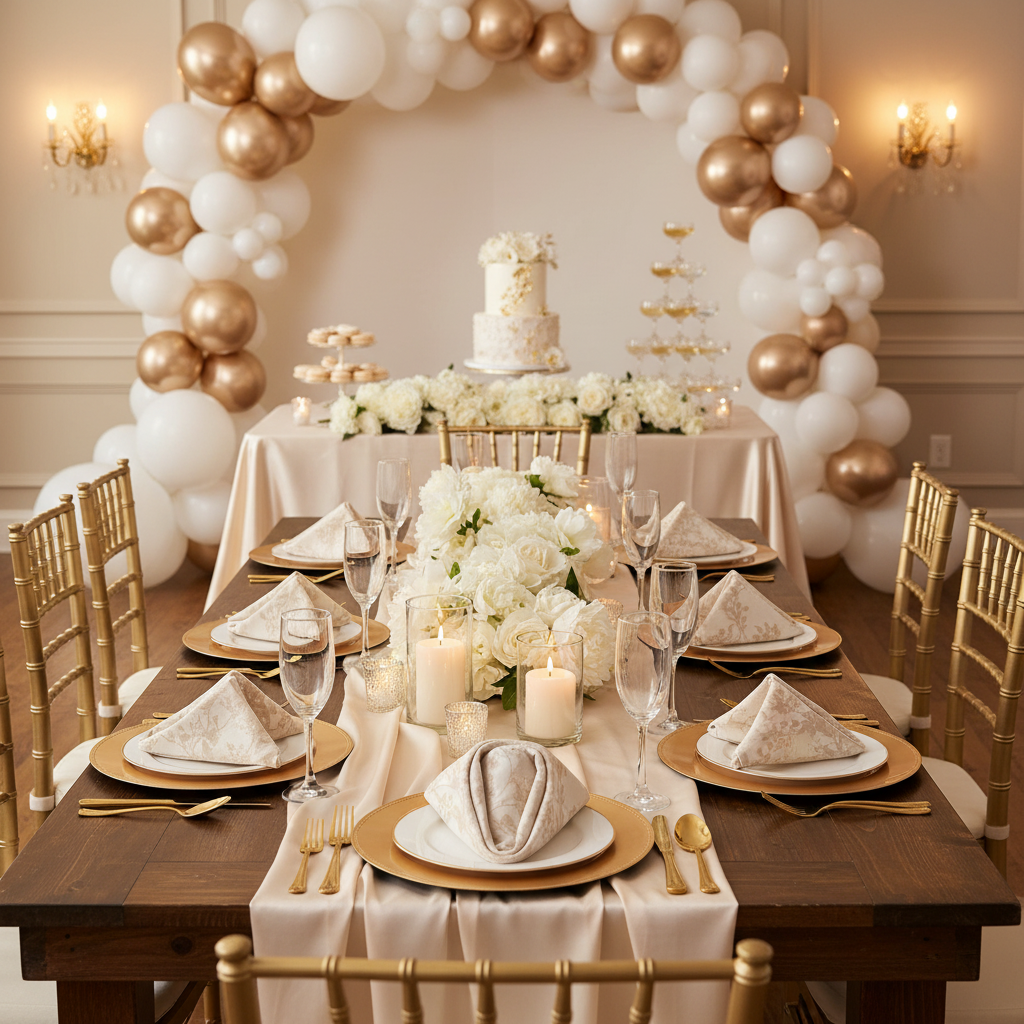bridal shower with 5 pcs/pk Leaf Branch Reversible Jacquard Napkin 20"x20" - Champagne