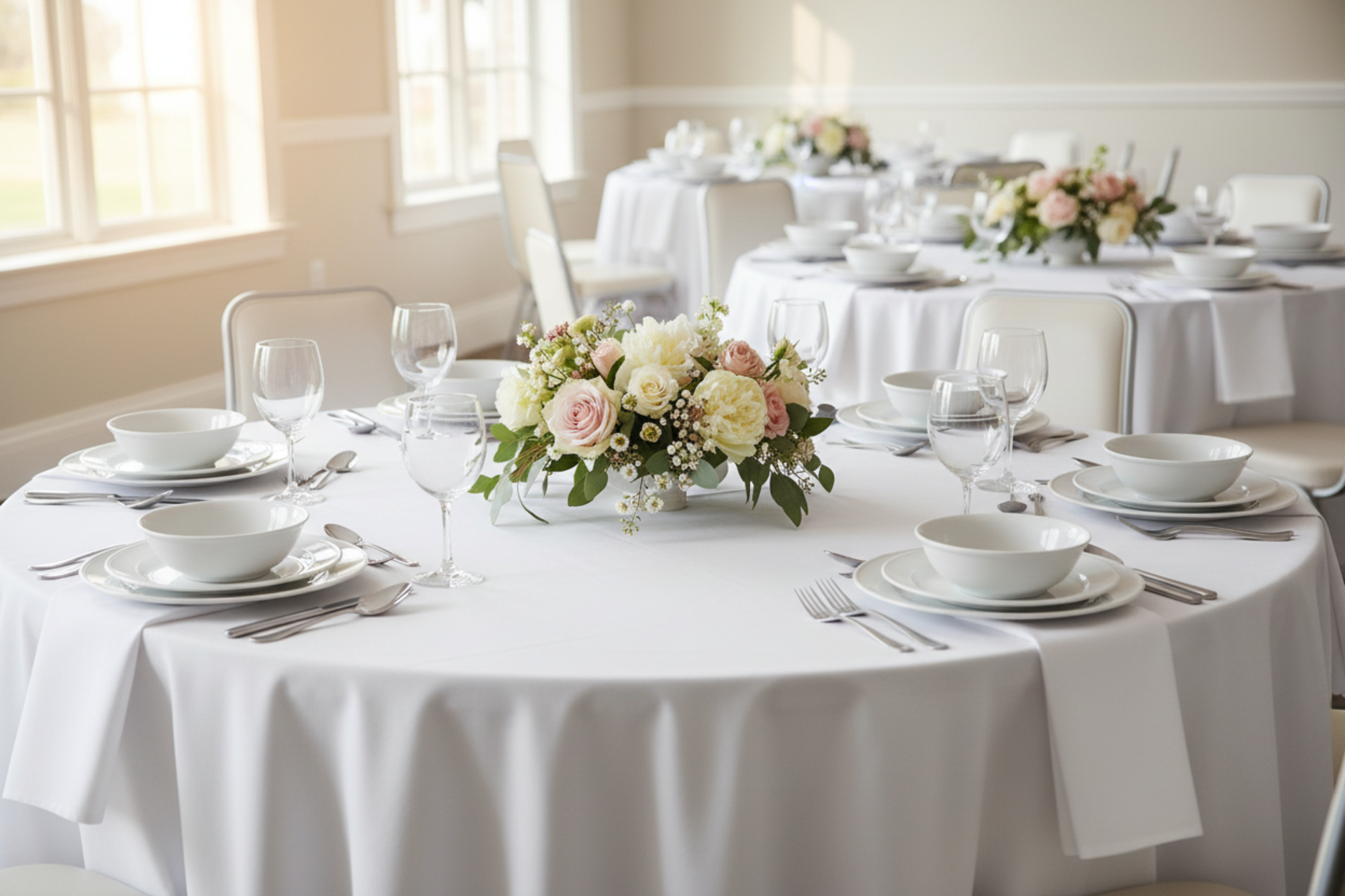 indoor bridal brunch setup with 5 pcs/pk Premium Linen-Look Panama Weave 20"x20" Napkin - White