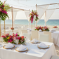beachfront wedding setup with 5 pcs/pk Premium Linen-Look Panama Weave 20"x20" Napkin - White