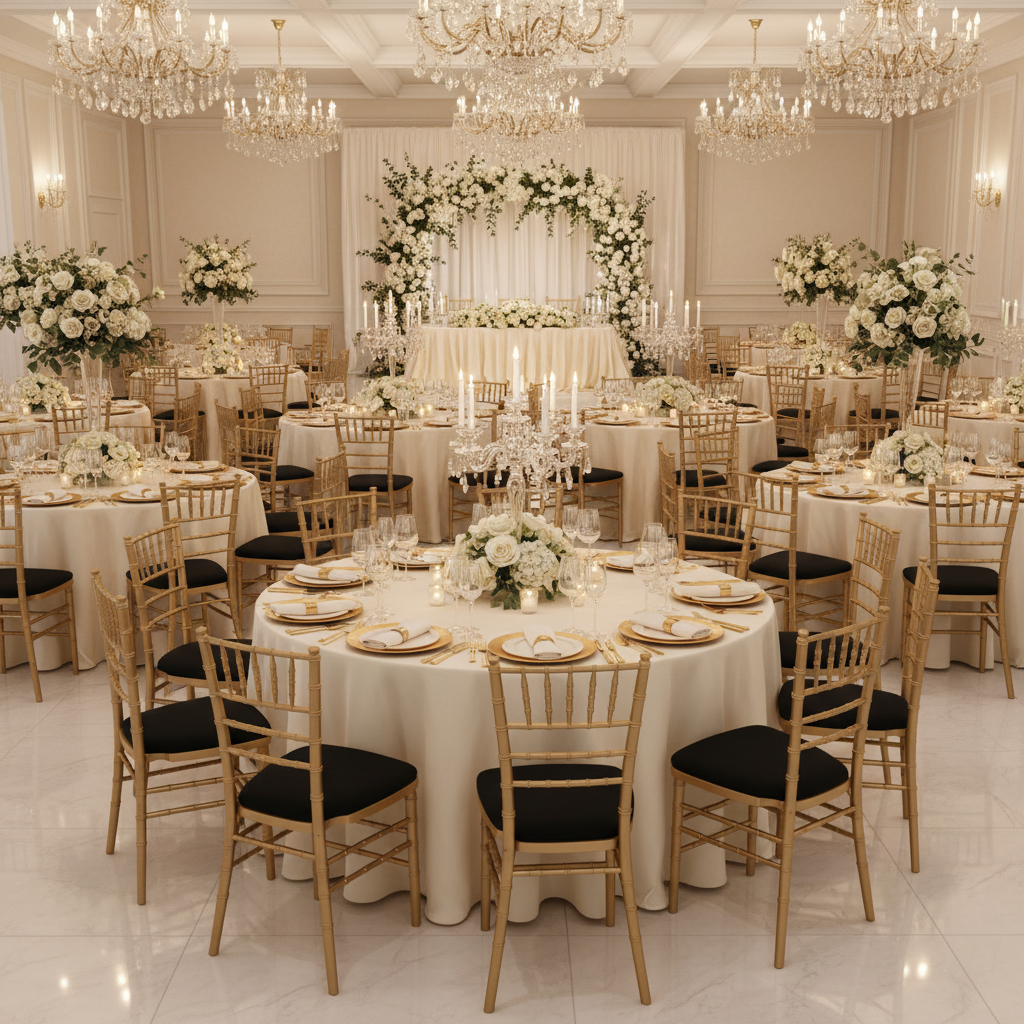 wedding reception with 5 pcs/pk Spandex Chiavari Seat Pad Cover - Black