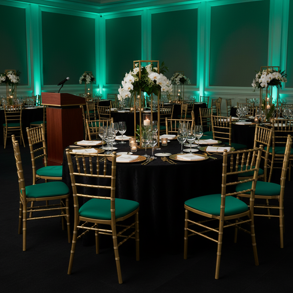 corporate gala night with 5 pcs/pk Spandex Chiavari Seat Pad Cover - Emerald Green