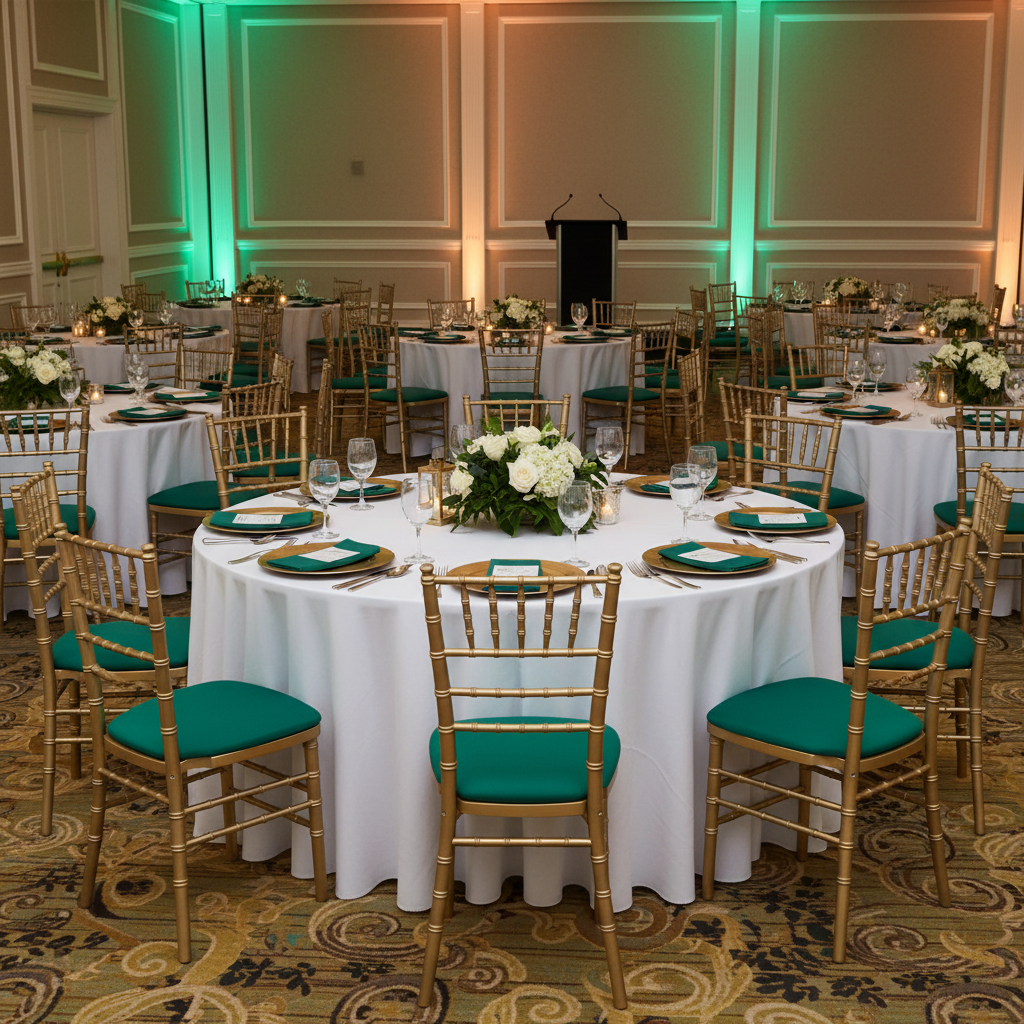 corporate dinner with 5 pcs/pk Spandex Chiavari Seat Pad Cover - Emerald Green