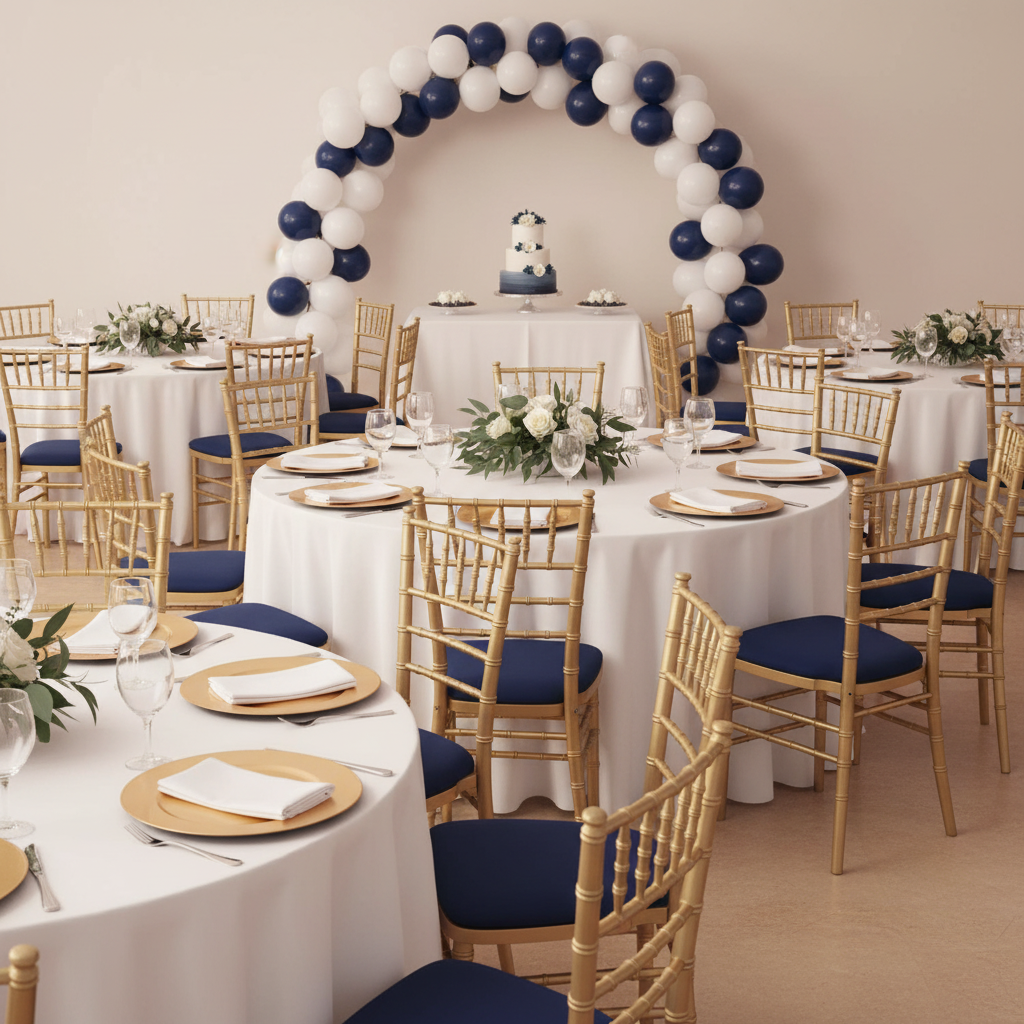 baby shower indoor reception with 5 pcs/pk Spandex Chiavari Seat Pad Cover - Navy Blue