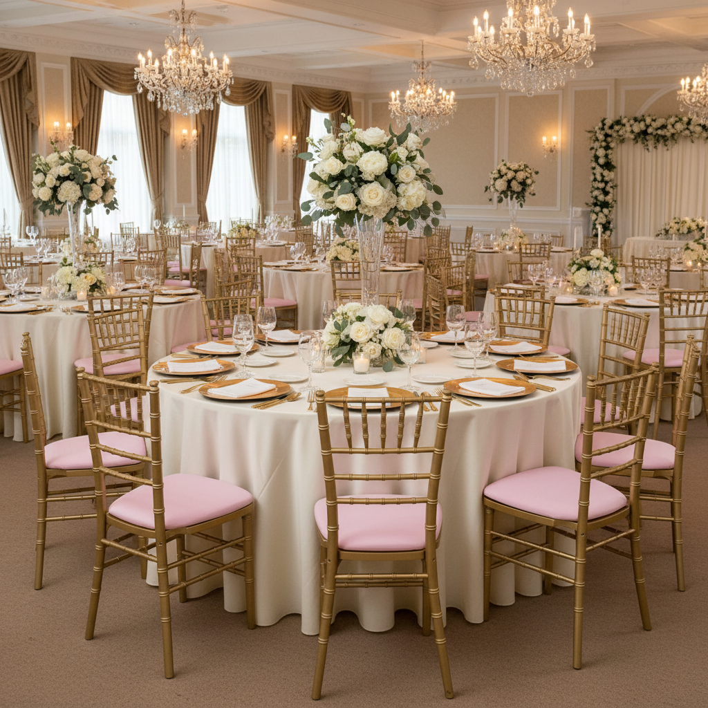 wedding reception with 5 pcs/pk Spandex Chiavari Seat Pad Cover - Pink