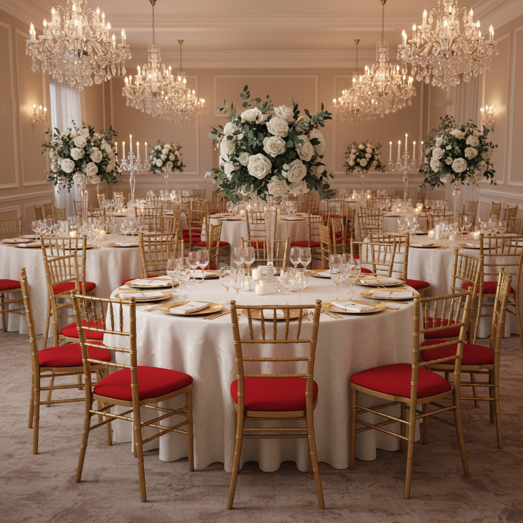 wedding reception with 5 pcs/pk Spandex Chiavari Seat Pad Cover - Red