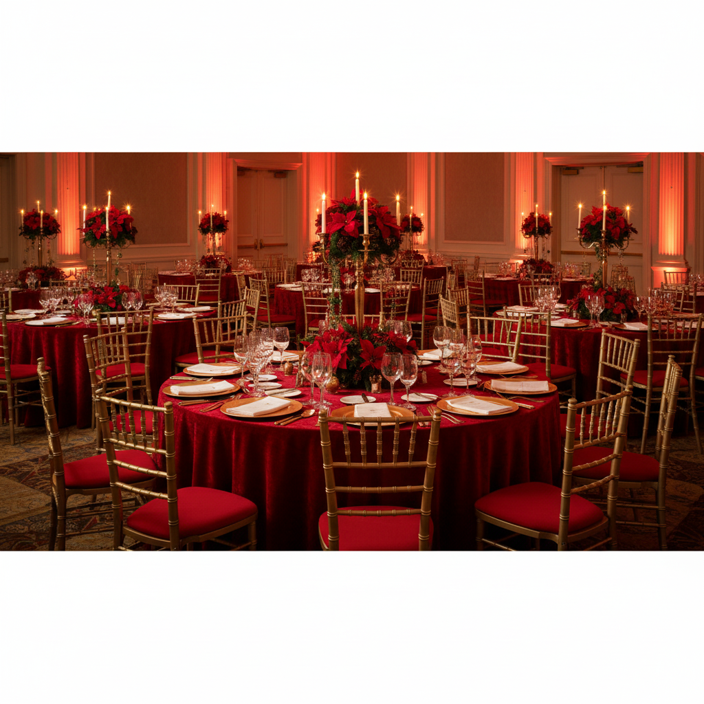 corporate christmas party reception with 5 pcs/pk Spandex Chiavari Seat Pad Cover - Red