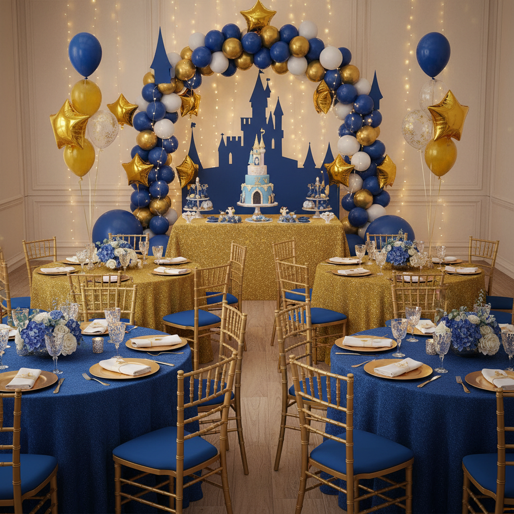 disney inspired birthday reception with 5 pcs/pk Spandex Chiavari Seat Pad Cover - Royal Blue