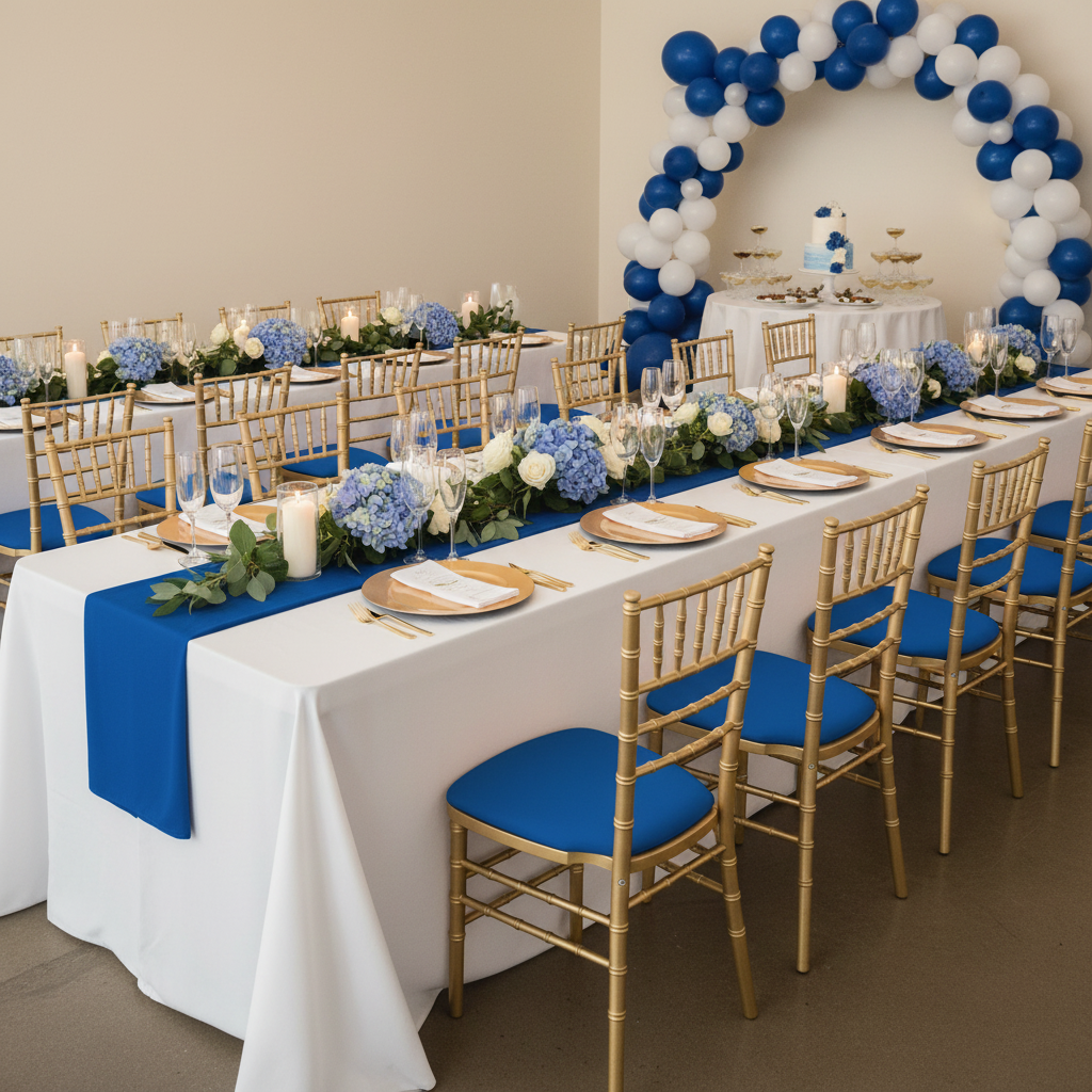 bridal shower reception with 5 pcs/pk Spandex Chiavari Seat Pad Cover - Royal Blue