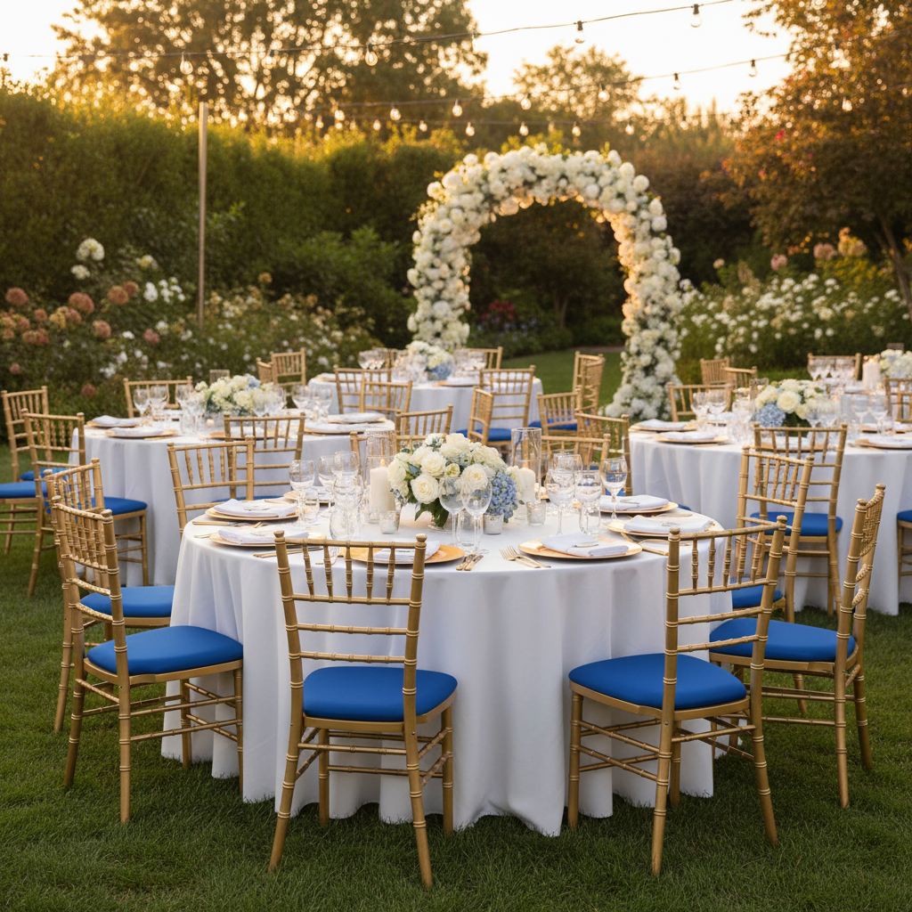 outdoor garden wedding reception with 5 pcs/pk Spandex Chiavari Seat Pad Cover - Royal Blue