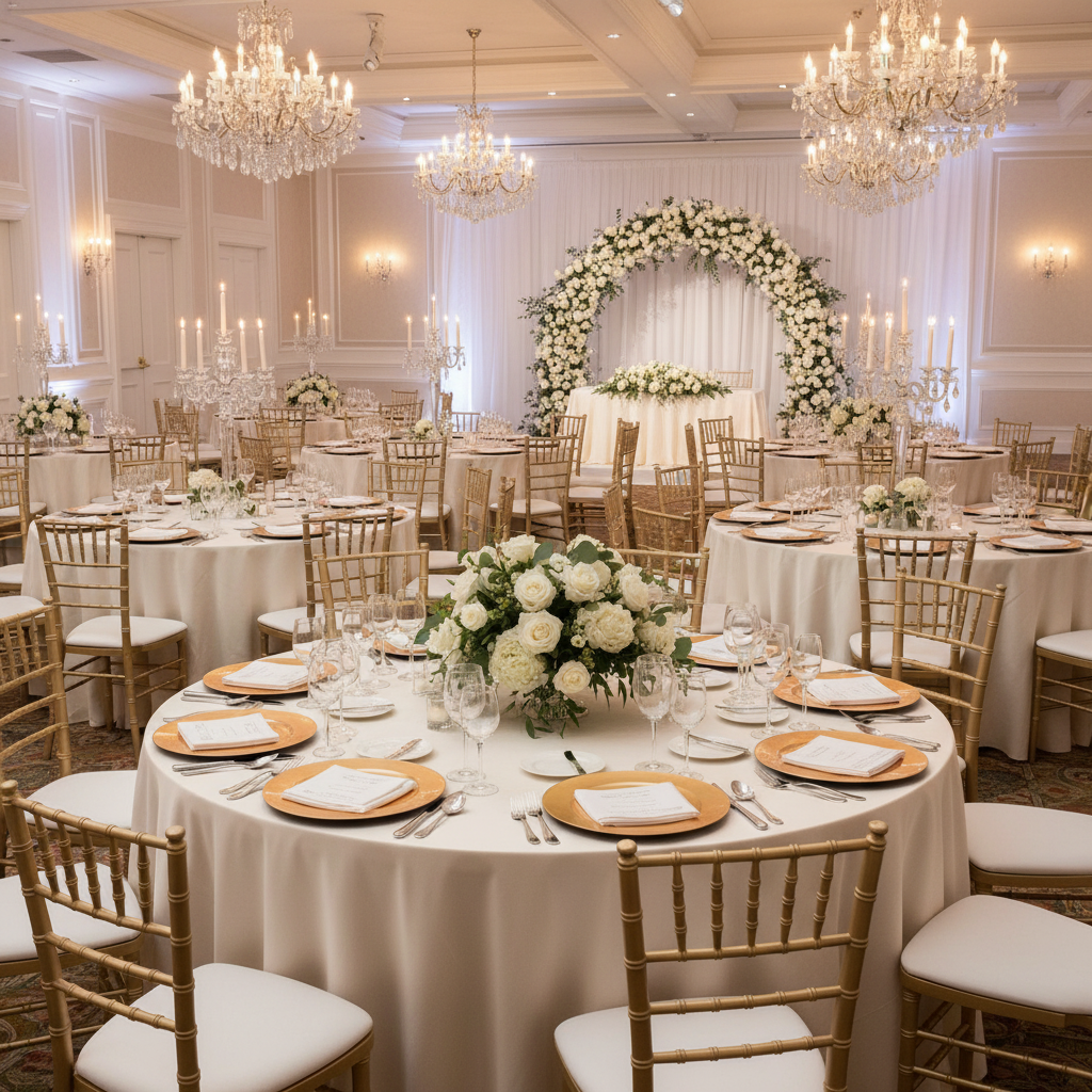 elegant hotel wedding reception with 5 pcs/pk Spandex Chiavari Seat Pad Cover - White